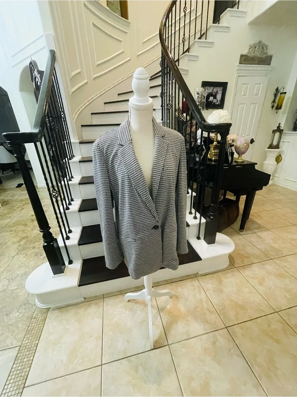 LOFT Black and White Houndstooth Blazer